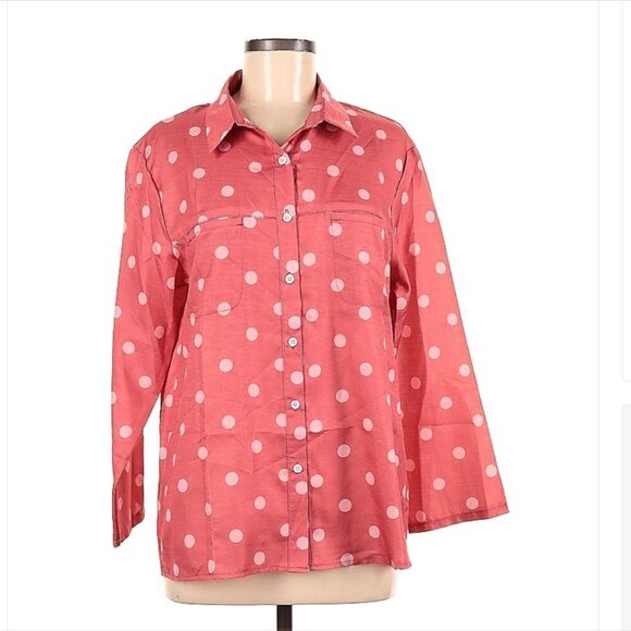 Misslook Long Sleeve Pink & White Polka Dot Button-Down Shirt Size M - Picture 1 of 3